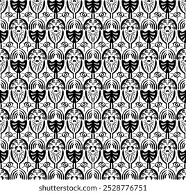 Ikat seamless pattern. Vector tie dye shibori print with stripes and chevron. Ink textured japanese background. Ethnic fabric vector. Bohemian fashion. Linear drawing