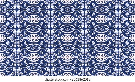 Ikat seamless pattern. Vector tie dye shibori print with stripes and chevron. Ink textured japanese background. Ethnic fabric vector. Bohemian fashion. Linear drawing