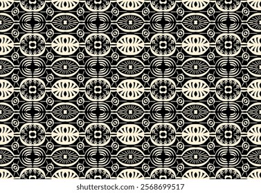 Ikat seamless pattern. Vector tie dye shibori print with stripes and chevron. Ink textured japanese background. Ethnic fabric vector. Bohemian fashion. Linear drawing