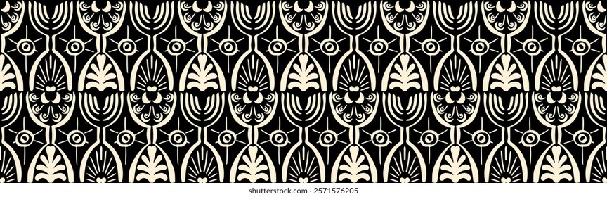 Ikat seamless pattern. Vector tie dye shibori print with stripes and chevron. Ink textured japanese background. Ethnic fabric vector. Bohemian fashion. Linear drawing