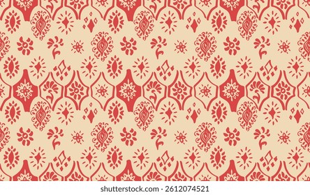 Ikat seamless pattern. Vector tie dye shibori print with stripes and chevron. Ink textured japanese background. Ethnic fabric vector. Bohemian fashion. Linear drawing