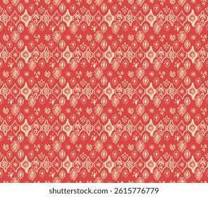 Ikat seamless pattern. Vector tie dye shibori print with stripes and chevron. Ink textured japanese background. Ethnic fabric vector. Bohemian fashion. Linear drawing