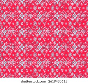 Ikat seamless pattern. Vector tie dye shibori print with stripes and chevron. Ink textured japanese background. Ethnic fabric vector. Bohemian fashion. Linear drawing