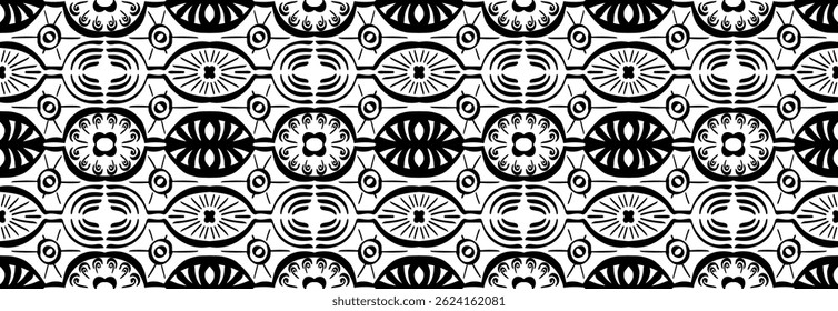 Ikat seamless pattern. Vector tie dye shibori print with stripes and chevron. Ink textured japanese background. Ethnic fabric vector. Bohemian fashion. Linear drawing