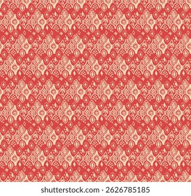 Ikat seamless pattern. Vector tie dye shibori print with stripes and chevron. Ink textured japanese background. Ethnic fabric vector. Bohemian fashion. Linear drawing