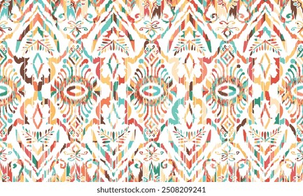 Ikat seamless pattern,geometric design,motif ethnic handmade, Ikat ethnic tribal,boho colors seamless wallpaper. "This content was created using vector drawing tools and software, not generated by AI"
