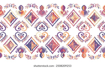 Ikat seamless pattern,geometric design,motif ethnic handmade, Ikat ethnic tribal,boho colors seamless wallpaper. "This content was created using vector drawing tools and software, not generated by AI"