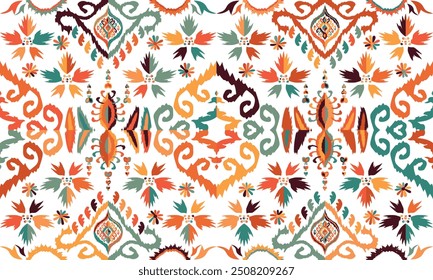 Ikat seamless pattern,geometric design,motif ethnic handmade, Ikat ethnic tribal,boho colors seamless wallpaper. "This content was created using vector drawing tools and software, not generated by AI"