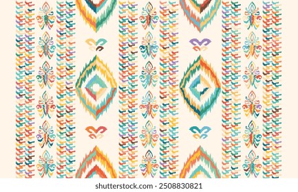 Ikat seamless pattern,geometric design,motif ethnic handmade, Ikat ethnic tribal,boho colors seamless wallpaper. "This content was created using vector drawing tools and software, not generated by AI"