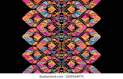 Ikat seamless pattern,geometric design,motif ethnic handmade, Ikat ethnic tribal,boho colors seamless wallpaper. "This content was created using vector drawing tools and software, not generated by AI"
