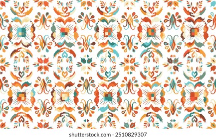 Ikat seamless pattern,geometric design,motif ethnic handmade, Ikat ethnic tribal,boho colors seamless wallpaper. "This content was created using vector drawing tools and software, not generated by AI"