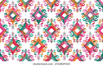 Ikat seamless pattern,geometric design,motif ethnic handmade, Ikat ethnic tribal,boho colors seamless wallpaper. "This content was created using vector drawing tools and software, not generated by AI"