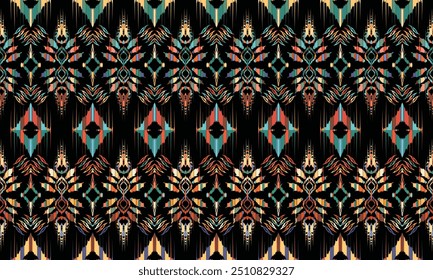 Ikat seamless pattern,geometric design,motif ethnic handmade, Ikat ethnic tribal,boho colors seamless wallpaper. "This content was created using vector drawing tools and software, not generated by AI"