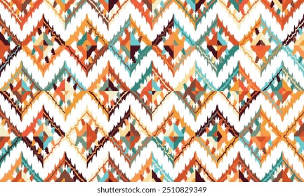 Ikat seamless pattern,geometric design,motif ethnic handmade, Ikat ethnic tribal,boho colors seamless wallpaper. "This content was created using vector drawing tools and software, not generated by AI"