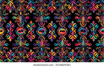 Ikat seamless pattern,geometric design,motif ethnic handmade, Ikat ethnic tribal,boho colors seamless wallpaper. "This content was created using vector drawing tools and software, not generated by AI"