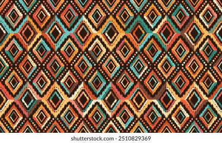 Ikat seamless pattern,geometric design,motif ethnic handmade, Ikat ethnic tribal,boho colors seamless wallpaper. "This content was created using vector drawing tools and software, not generated by AI"