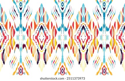 Ikat seamless pattern,geometric design,motif ethnic handmade, Ikat ethnic tribal,boho colors seamless wallpaper. "This content was created using vector drawing tools and software, not generated by AI"