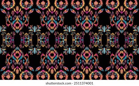 Ikat seamless pattern,geometric design,motif ethnic handmade, Ikat ethnic tribal,boho colors seamless wallpaper. "This content was created using vector drawing tools and software, not generated by AI"