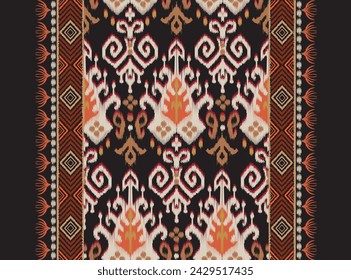 Ikat seamless pattern.Geometric ethnic element on black background. Aztec style.folk and native style.Abstract vector illustration.design for ikat pattern,textile,fabric,clothing,background,wallpaper.