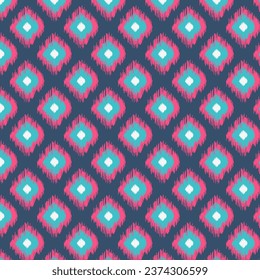 Ikat seamless pattern.Geometric ethnic ornament background.Ikat repeat pattern isolated on navy blue background.