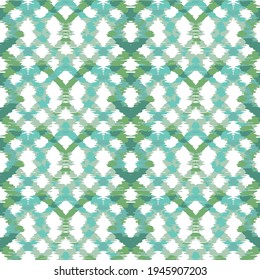 Ikat seamless vector pattern, turquoise ikat pattern on white background.