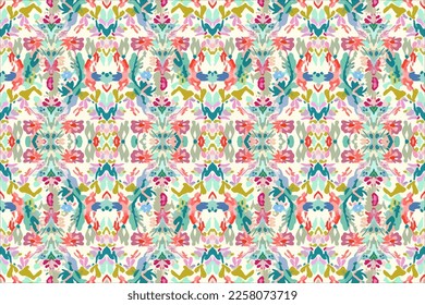 Ikat small floral seamless pattern pastel background. Abstract graphic line modern elegant minimal vintage retro style. Design for fabric texture textile print art background wallpaper tile backdrop.