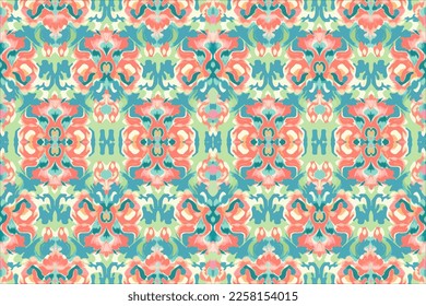 Ikat small floral seamless pattern pastel background. Abstract graphic line modern elegant minimal vintage retro style. Design for fabric texture textile print art background wallpaper tile backdrop.