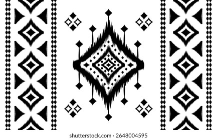 Ikat Southwest Patrón nativo sin costuras tribal étnico azteca geométrica Navajo Tela nativa americana Vector de diseño en blanco y negro para impresión textil