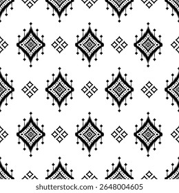 Ikat Southwest Nativo padrão sem costura tribal étnica geométrica asteca Navajo tecido nativo americano vetor de design preto e branco para impressão têxtil