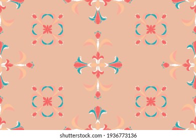 Ikat striped colorful on color background. Etnic aztec design seamless pattern.
