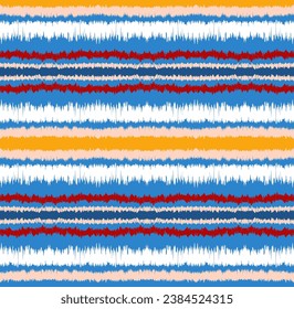 Ikat stripes seamles pattern. Nordic style. Striped beach towel. Geometric abstract illustration, wallpaper. Tribal ethnic vector texture. Aztec style. Folk embroidery. Scandinavian, African rug.