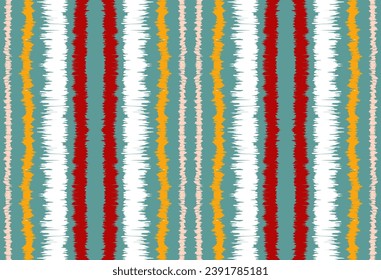 Ikat stripes seamles pattern. Nordic style. Striped beach towel. Geometric abstract illustration, wallpaper. Tribal ethnic vector texture. Aztec style. Folk embroidery. Scandinavian, African rug.