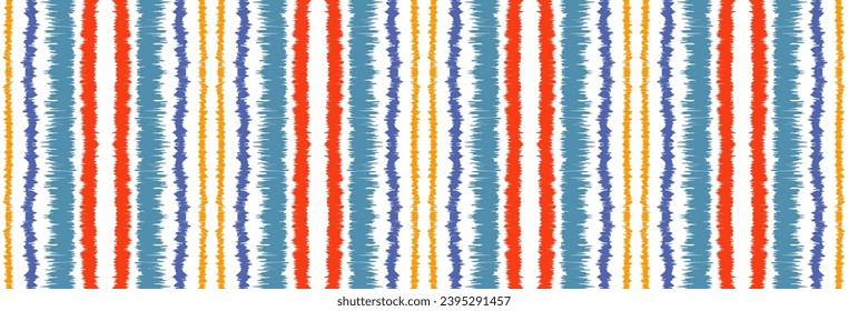 Ikat stripes seamles pattern. Nordic style. Striped beach towel. Geometric abstract illustration, wallpaper. Tribal ethnic vector texture. Aztec style. Folk embroidery. Scandinavian, African rug.