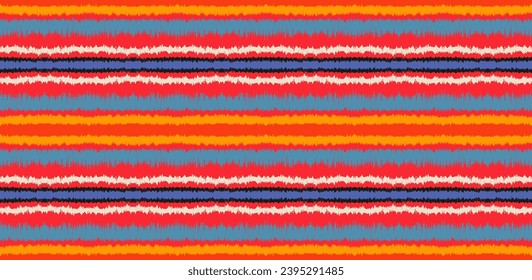 Ikat stripes seamles pattern. Nordic style. Striped beach towel. Geometric abstract illustration, wallpaper. Tribal ethnic vector texture. Aztec style. Folk embroidery. Scandinavian, African rug.