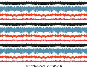 Ikat stripes seamles pattern. Nordic style. Striped beach towel. Geometric abstract illustration, wallpaper. Tribal ethnic vector texture. Aztec style. Folk embroidery. Scandinavian, African rug.