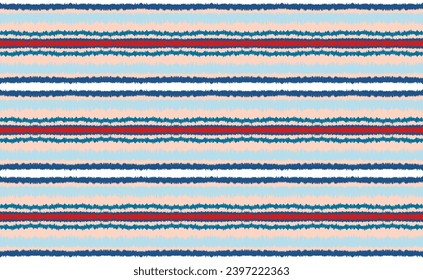 Ikat stripes seamles pattern. Nordic style. Striped beach towel. Geometric abstract illustration, wallpaper. Tribal ethnic vector texture. Aztec style. Folk embroidery. Scandinavian, African rug.