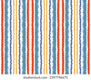 Ikat stripes seamles pattern. Nordic style. Striped beach towel. Geometric abstract illustration, wallpaper. Tribal ethnic vector texture. Aztec style. Folk embroidery. Scandinavian, African rug.