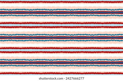 Ikat stripes seamles pattern. Nordic style. Striped beach towel. Geometric abstract illustration, wallpaper. Tribal ethnic vector texture. Aztec style. Folk embroidery. Scandinavian, African rug.