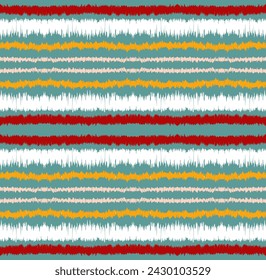 Patrón sin costuras de rayas Ikat. Estilo nórdico. Toalla de playa a rayas. Ilustración abstracta geométrica, papel pintado. Textura de vector étnico tribal. Estilo azteca. Bordado popular. Alfombra escandinava africana.