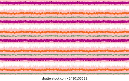 Ikat stripes seamles pattern. Nordic style. Striped beach towel. Geometric abstract illustration, wallpaper. Tribal ethnic vector texture. Aztec style. Folk embroidery. Scandinavian, African rug.