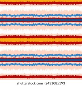 Ikat stripes seamles pattern. Nordic style. Striped beach towel. Geometric abstract illustration, wallpaper. Tribal ethnic vector texture. Aztec style. Folk embroidery. Scandinavian, African rug.