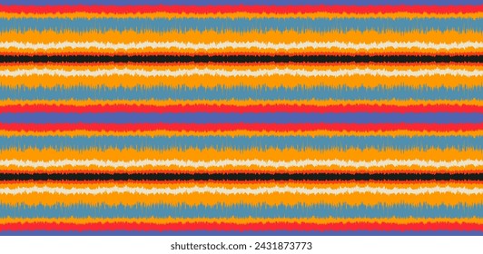 Ikat stripes seamles pattern. Nordic style. Striped beach towel. Geometric abstract illustration, wallpaper. Tribal ethnic vector texture. Aztec style. Folk embroidery. Scandinavian, African rug.