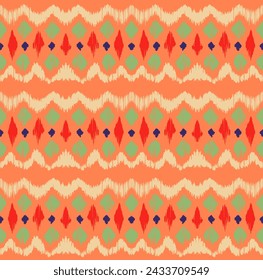 Ikat stripes seamles pattern. Nordic style. Striped beach towel. Geometric abstract illustration, wallpaper. Tribal ethnic vector texture. Aztec style. Folk embroidery. Scandinavian, African rug.