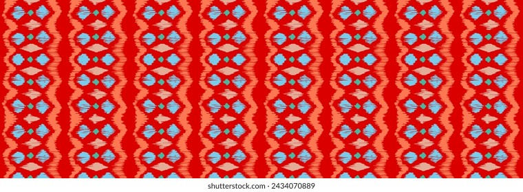 Patrón sin costuras de rayas Ikat. Estilo nórdico. Toalla de playa a rayas. Ilustración abstracta geométrica, papel pintado. Textura de vector étnico tribal. Estilo azteca. Bordado popular. Alfombra escandinava africana.