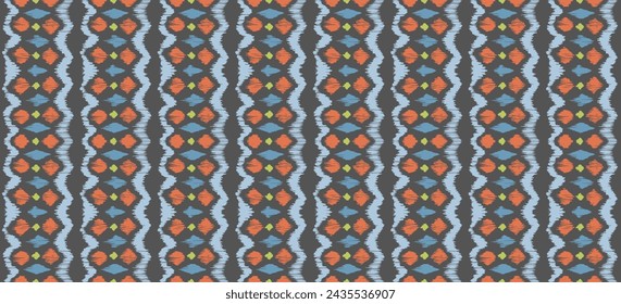 Ikat stripes seamles pattern. Nordic style. Striped beach towel. Geometric abstract illustration, wallpaper. Tribal ethnic vector texture. Aztec style. Folk embroidery. Scandinavian, African rug.