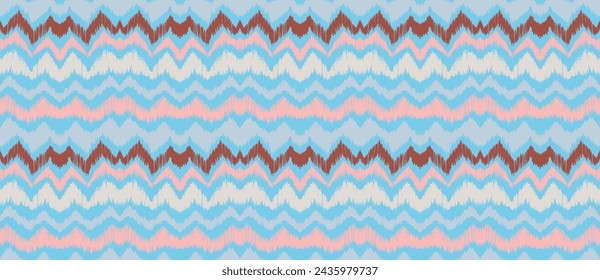 Ikat stripes seamles pattern. Nordic style. Striped beach towel. Geometric abstract illustration, wallpaper. Tribal ethnic vector texture. Aztec style. Folk embroidery. Scandinavian, African rug.