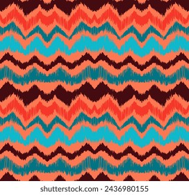 Ikat stripes seamles pattern. Nordic style. Striped beach towel. Geometric abstract illustration, wallpaper. Tribal ethnic vector texture. Aztec style. Folk embroidery. Scandinavian, African rug.