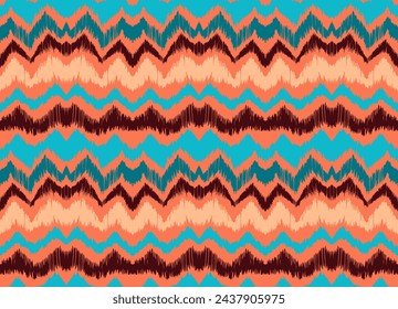Ikat stripes seamles pattern. Nordic style. Striped beach towel. Geometric abstract illustration, wallpaper. Tribal ethnic vector texture. Aztec style. Folk embroidery. Scandinavian, African rug.