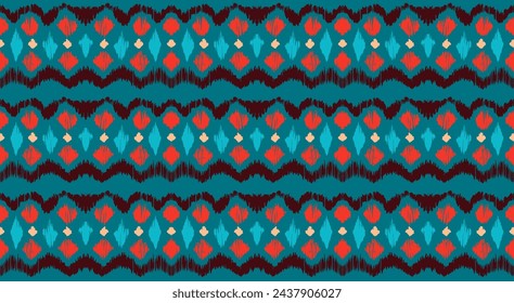 Ikat stripes seamles pattern. Nordic style. Striped beach towel. Geometric abstract illustration, wallpaper. Tribal ethnic vector texture. Aztec style. Folk embroidery. Scandinavian, African rug.