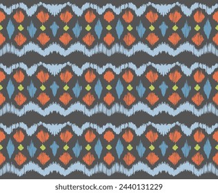 Ikat stripes seamles pattern. Nordic style. Striped beach towel. Geometric abstract illustration, wallpaper. Tribal ethnic vector texture. Aztec style. Folk embroidery. Scandinavian, African rug.